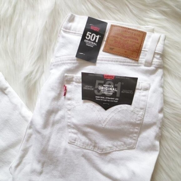 NWT Levi's 501 Original Straight Leg High Rise White Cropped Jeans - Picture 4 of 9